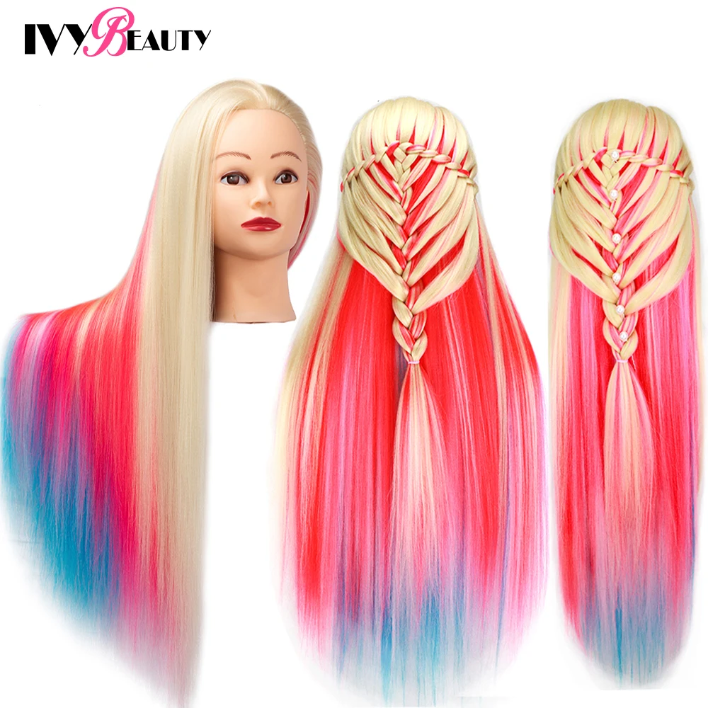 

Long Hair Hairdressing Training Head For Hairdresser 75CM Colorful Professional Mannequin Doll Heads For Practice Hairstyle