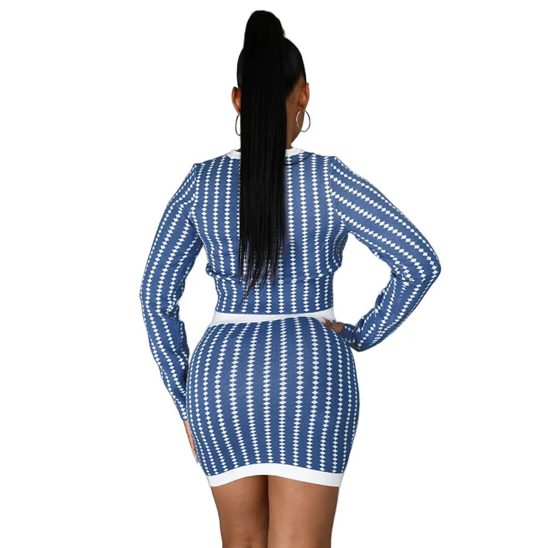 

Women Celebrity Fashion Two Piece Sets Long Sleeve Pullover Sweat Retro Tops Mini Bodycon Skirts Sexy Dress Elegant Office Wear