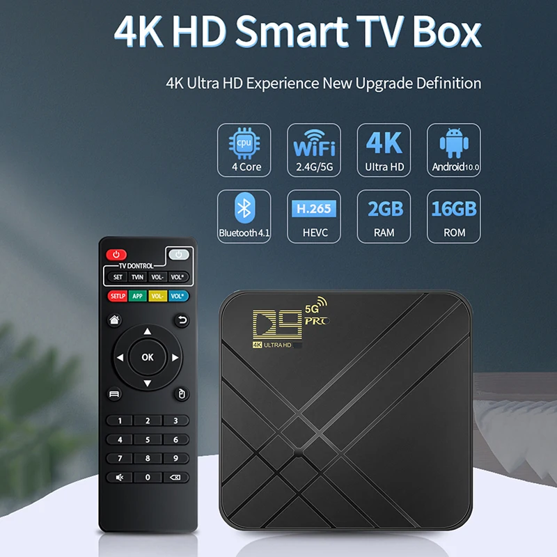 ТВ-приставка Android 10 0 2 Гб 16 4K H.265 медиаплеер 3D видео 4G 5 ГГц Wi-Fi Bluetooth-совместимая