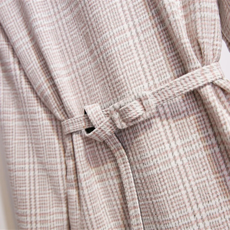 Ly Varey Lin Elegant Plaid Dress Women Turtle Neck Knitted Short Lady Ruffle Sashes Vintage Autumn Office Ladies Vestidos | Женская