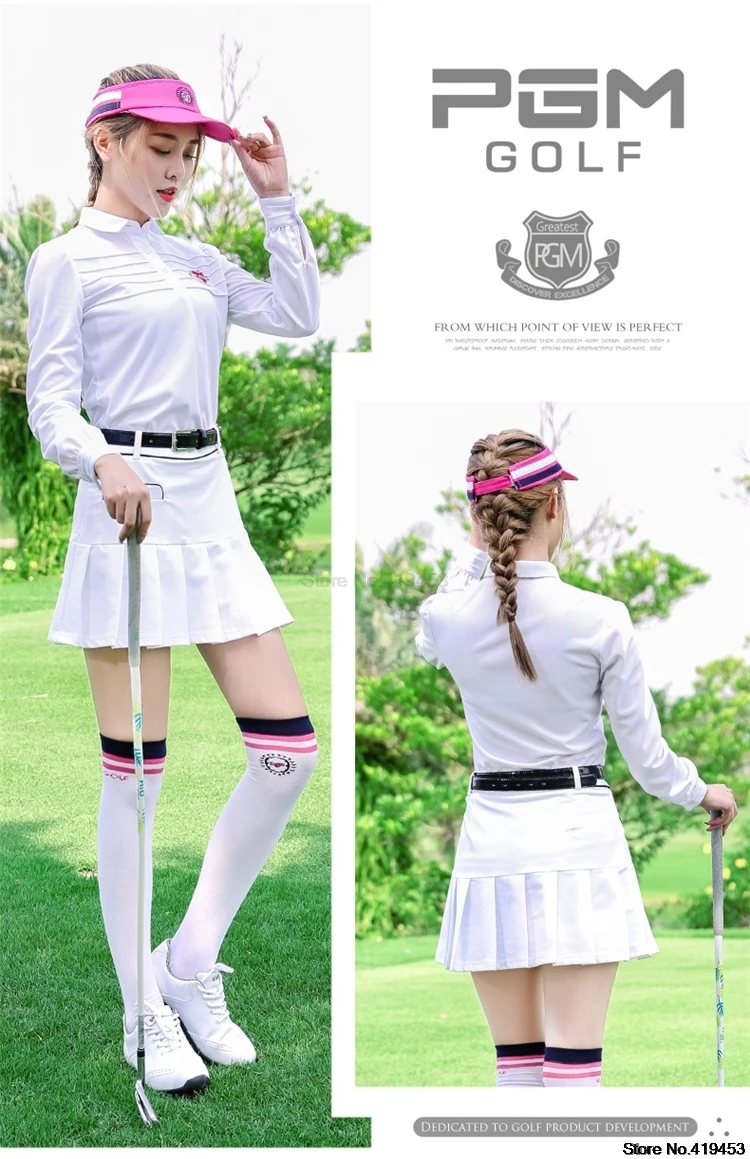 Pgm Golf женский комплект одежды, женский костюм для гольфа/тенниса, рубашки с воротником и длинными рукавами, плиссированные безопасные юбки, быстросохнущие юбки, набор D0495