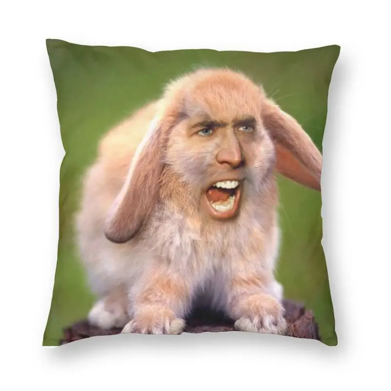 Nordic Style Nicolas Cage Rabbit Throw Pillow Case Home Decorative Custom Funny Meme Cushion Cover 45x45 Pillowcover for Sofa