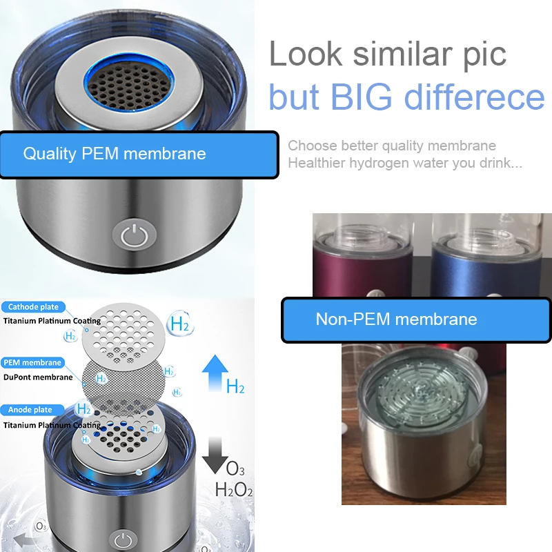 Портативный водородный генератор воды 1800ppb ионизатор H2 бутылка с мембраной Dupont PEM