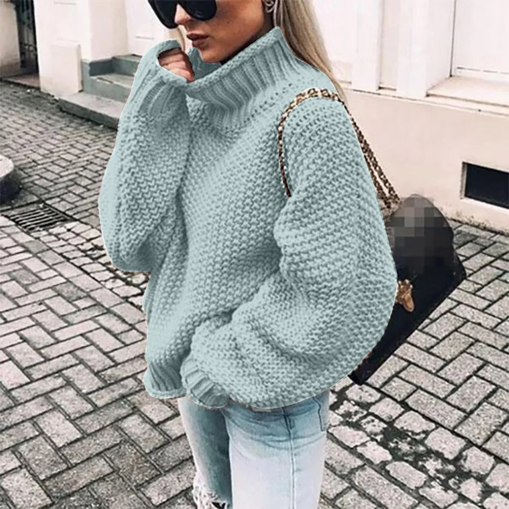 Womens Turtleneck Off The Shoulder Sweater Casual Knitted Loose Long Sleeve Pullover Popular Soft Handfeel Female | Женская одежда