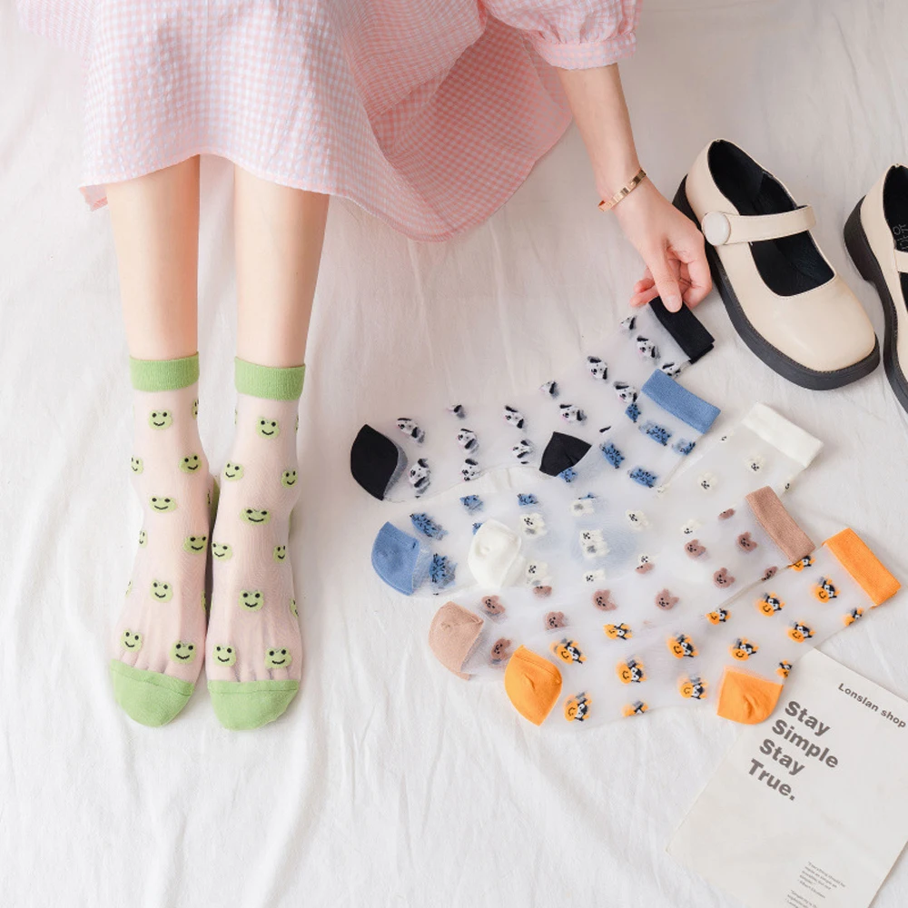 

Transparent Crystal Silk Socks Funny Animal Cat Rabbit Frog Glass Silk Women Socks Thin Novelty Harajuku Silk Tide Cute Socks