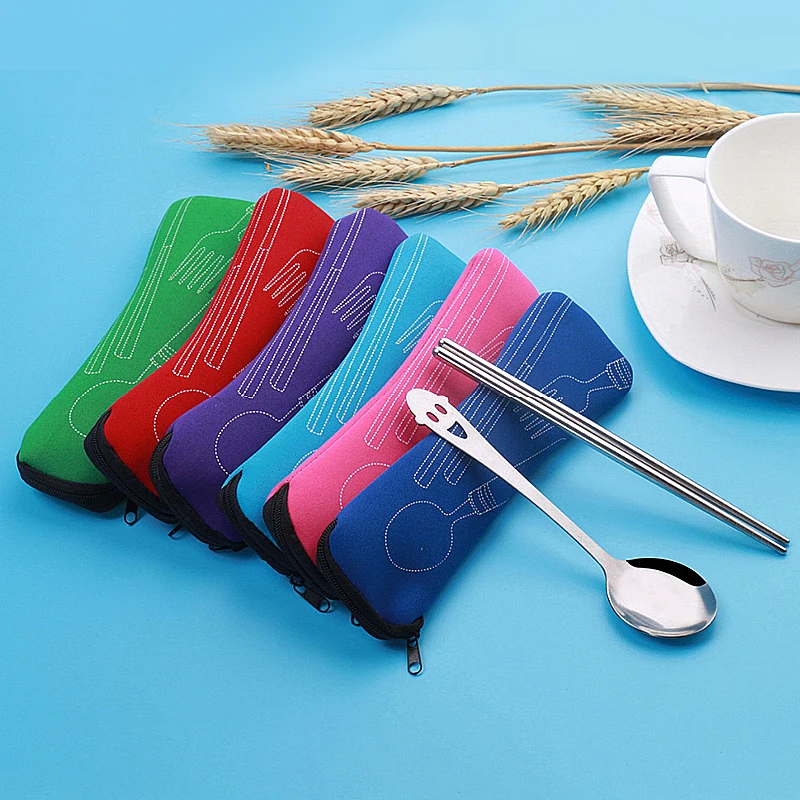 

4 Colors Portable Dishes Tableware Bag Flip Cutlery Case Kitchen Accessories Students Household Utensils Dinnerware Storage Bag