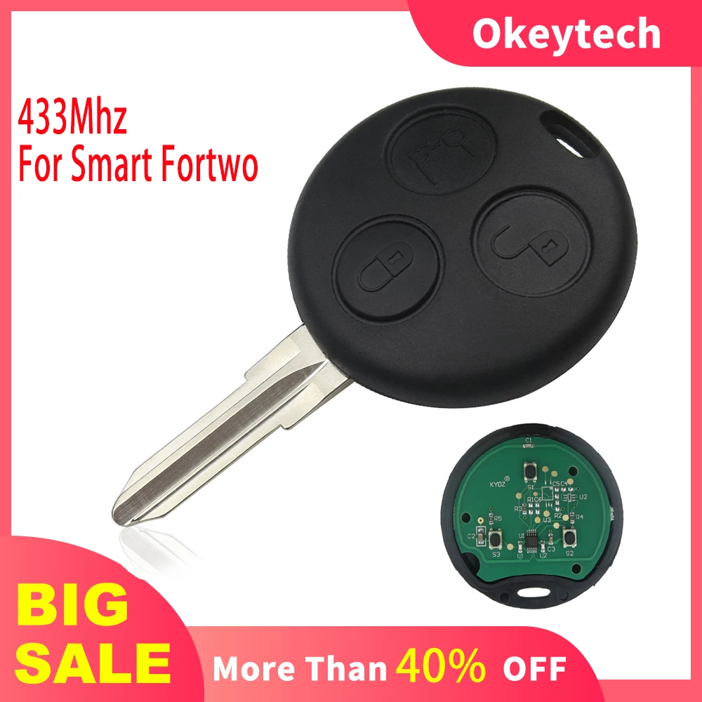 OkeyTech 3 Buttons Car Remote Key For Mercedes For Benz For MB Smart Fortwo 450 Forfour Roadster City Coupe 433MHz Auto Key