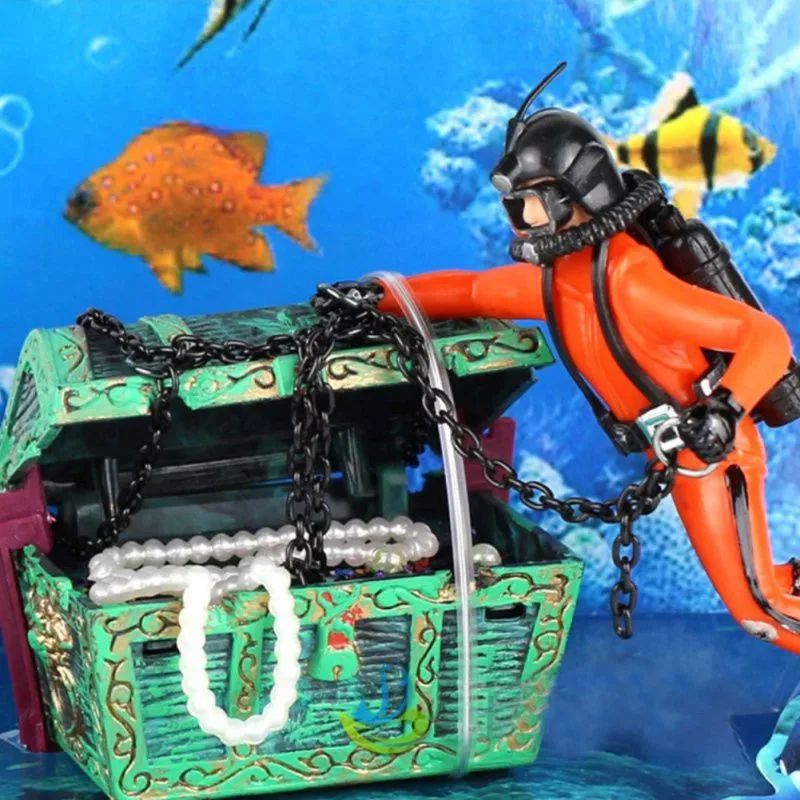 Red Аквариум пейзаж Diver Охотник за сокровищами грудь аквариум предметы интерьера Охотник за сокровищами фигурка - Color: Red