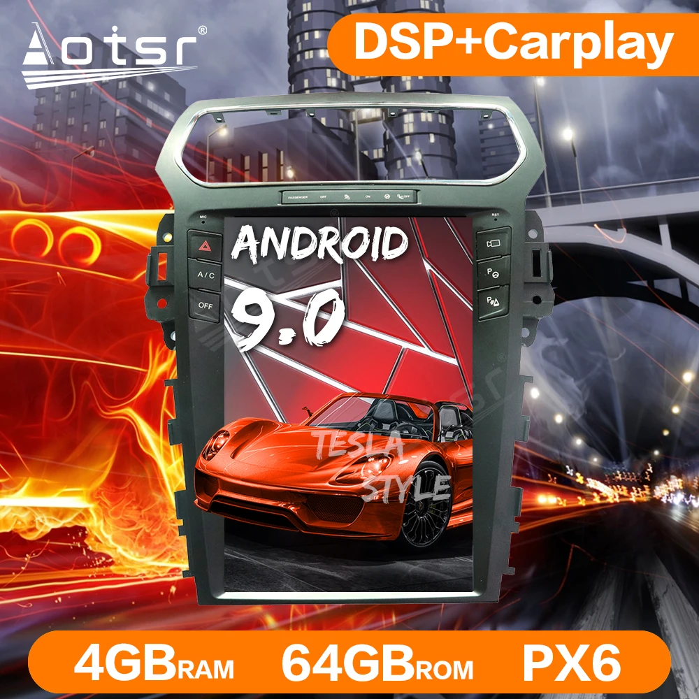 Автомобильный GPS навигатор в стиле Tesla Android 9 0 64 ГБ Carplay для Ford Explorer 2011 2019