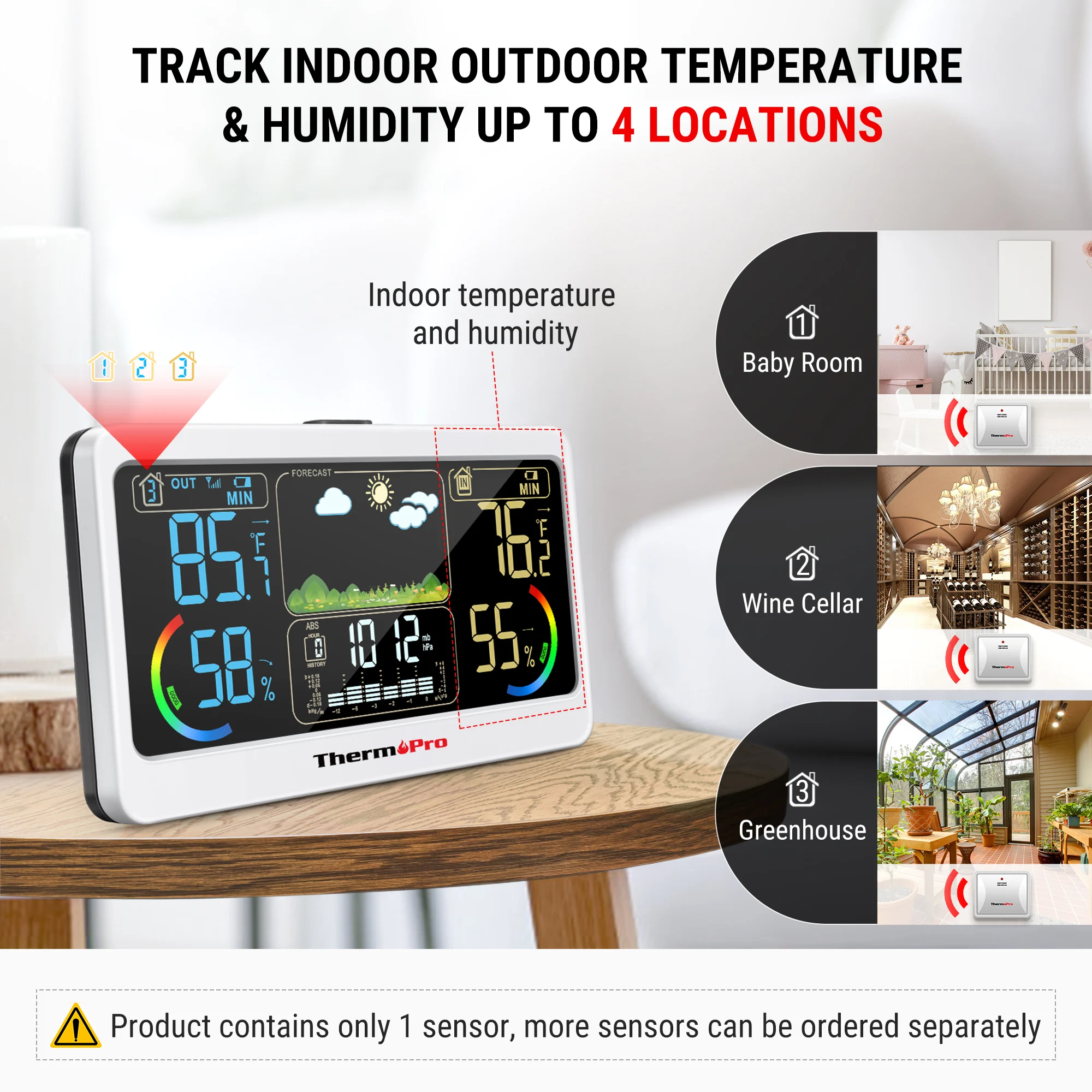 Метеостанция ThermoPro TP68C 150 м беспроводная с большим дисплеем гигрометр | Дом и сад