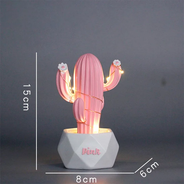 Pink B Ins кактус светодиодный настольный светильник розовый милый Девочка Сердце мечта звезда лампа маленький креативный ночник украшение спальни детский подарок - Испускаемый цвет: Pink B
