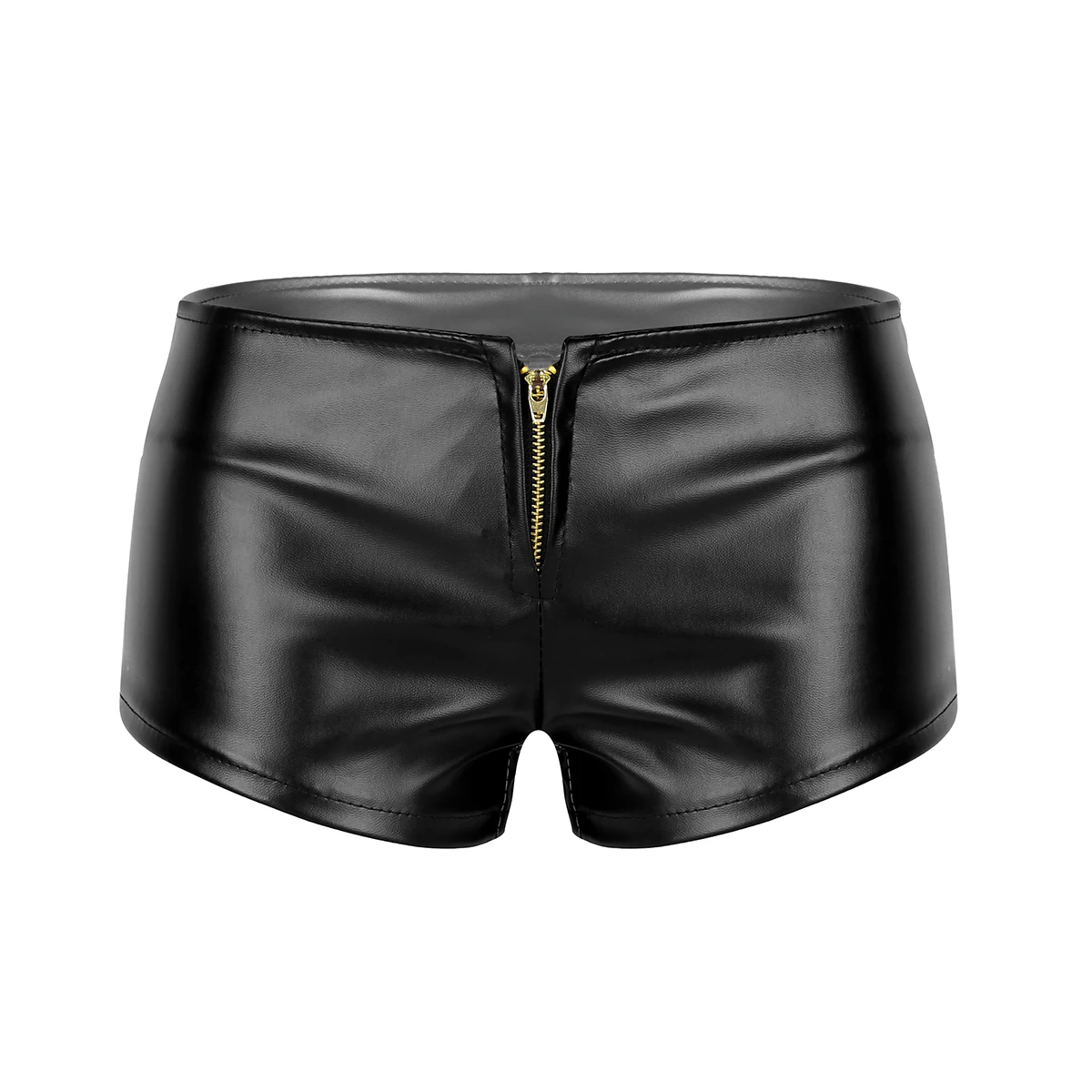 

2021 Women Dance Shorts Wet Look Faux Leather Front Zipper Low Waisted Booty Shorts Mini Hot Bottoms Female Dancewear Clubwear