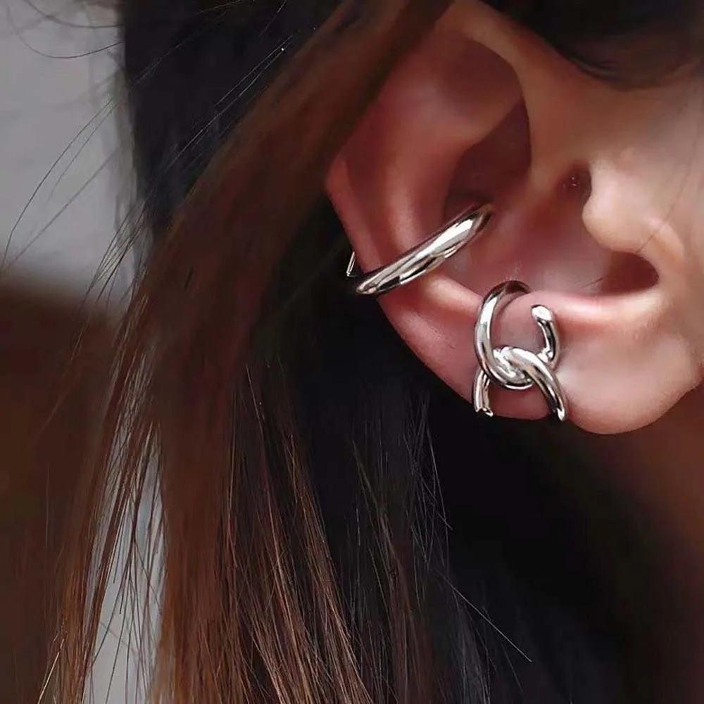 Женские простые металлические серьги-клипсы в форме х золотистые/Серебристые