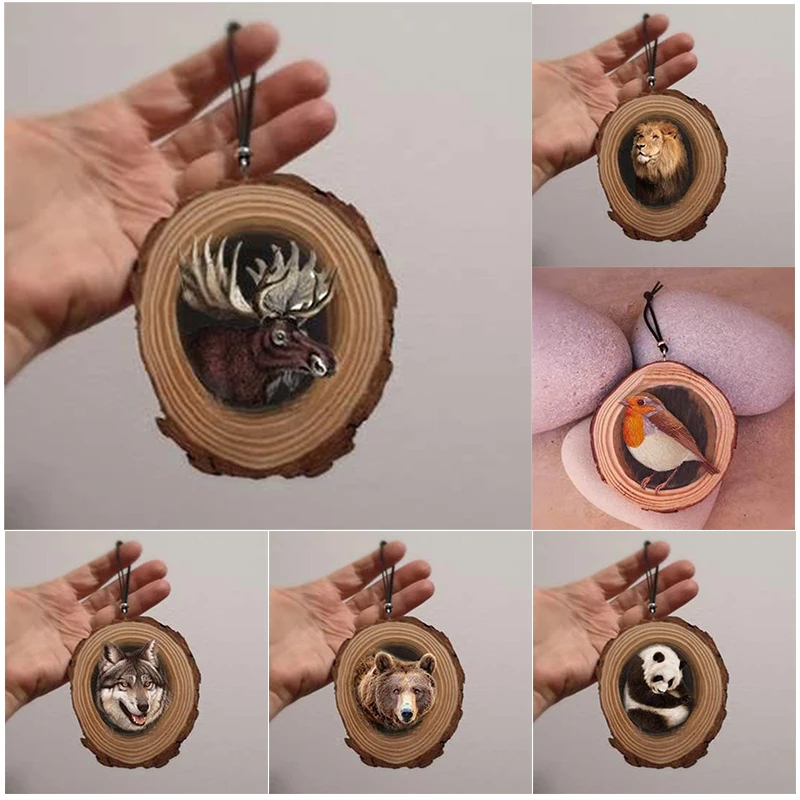 

Wooden Slice Animals Hanging Ornament Lightweight Christmas Tree Pendant for Home Living Room Garden Decoration DC156