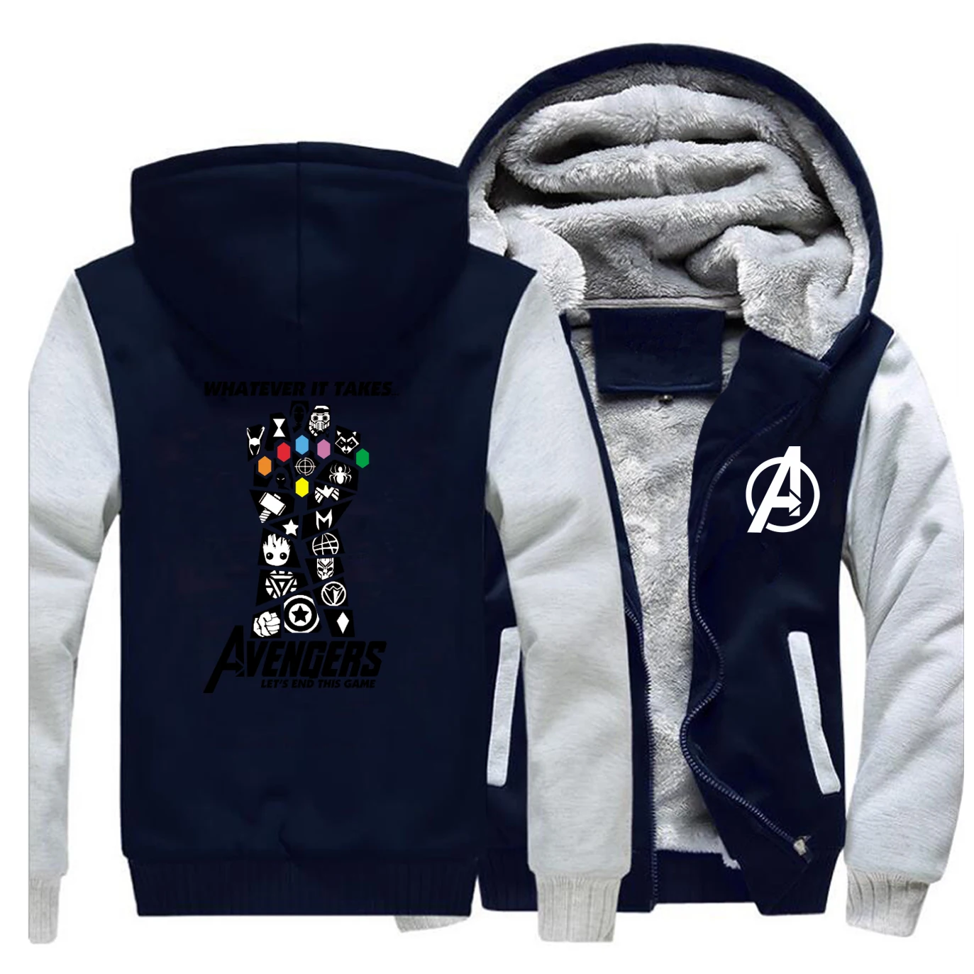 Thanos Infinity Gauntlet куртка Gauntlet бейсбольная Толстовка Мстители мужская Толстовка Зимняя Толстая флисовая куртка спортивная одежда - Цвет: Gray Dark Blue