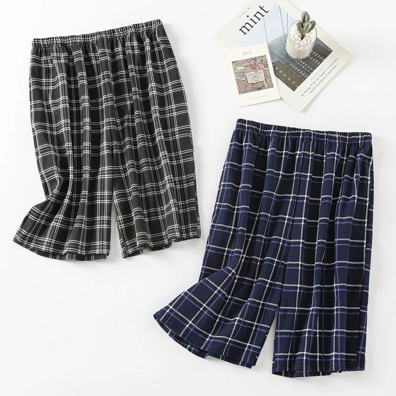 Plus Size Men Underwear Cotton Man Shorts Breathable Plaid Casual Loose Sleep Pants Homewear Male Sleepwear Pajamas Sleep Bottom