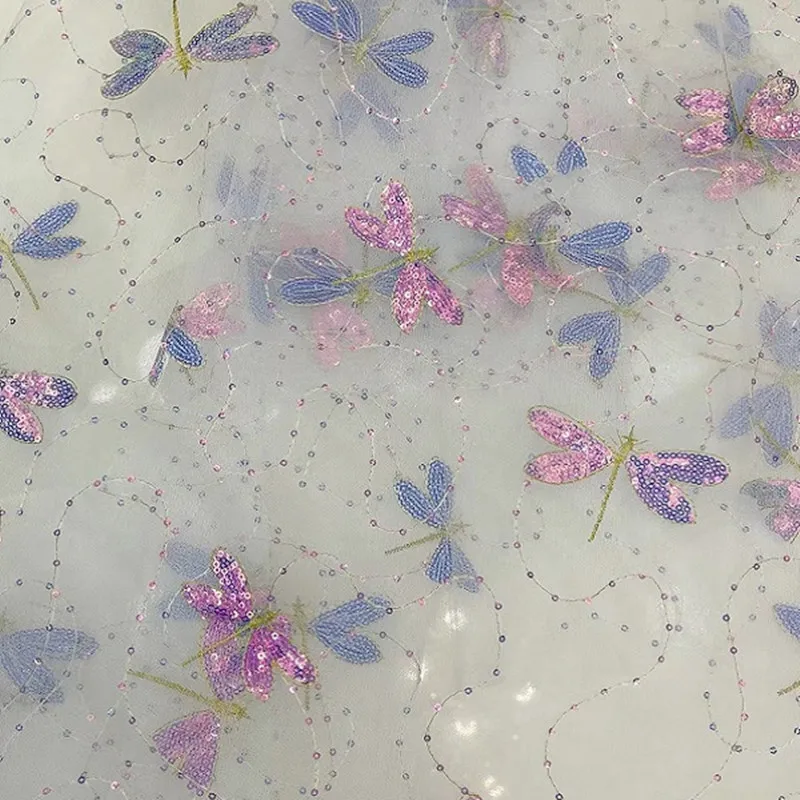 Многоцветные новые блестки 3D Стрекоза сетчатая ткань Сделай Сам детское платье