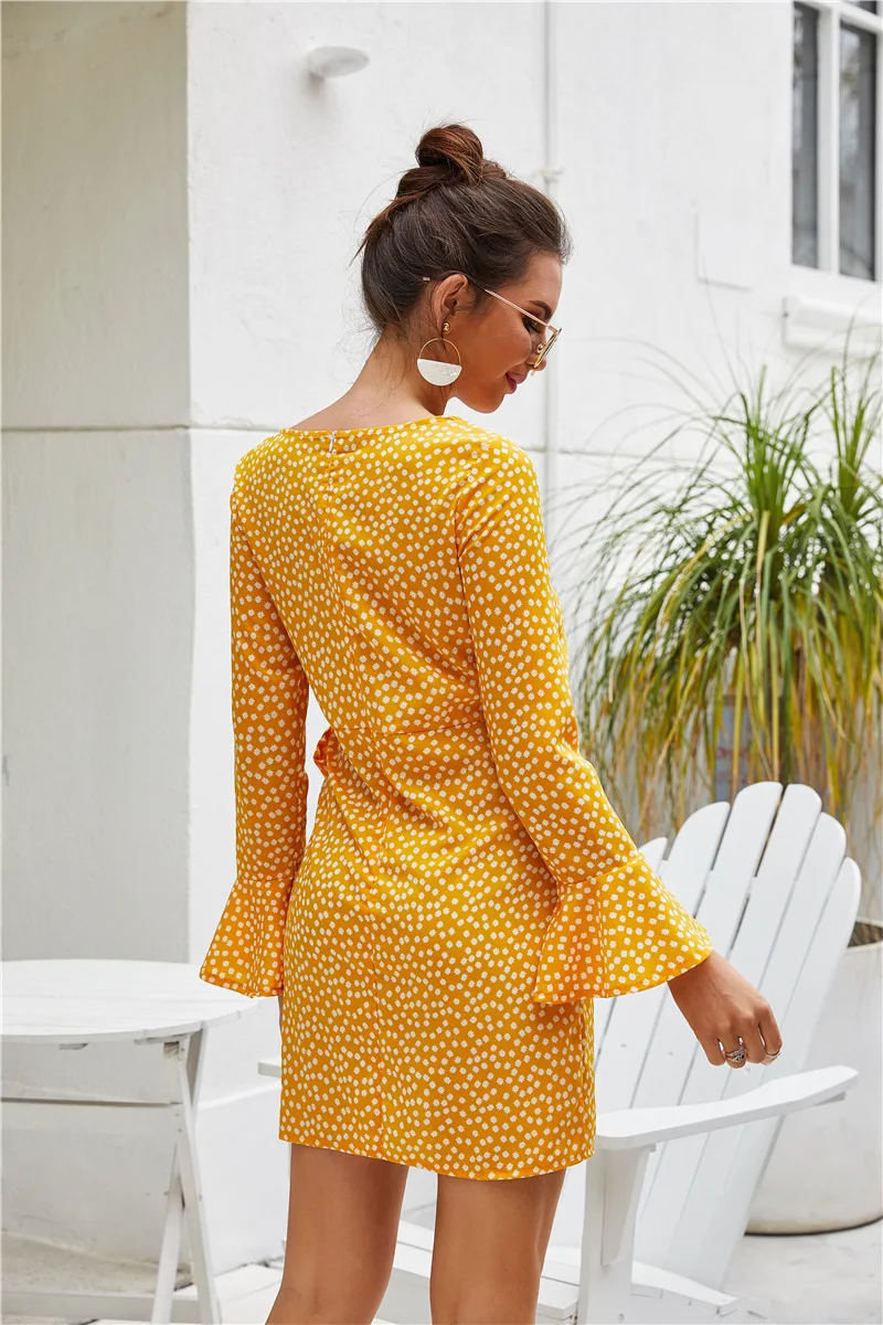 

Summer Elegant Mini Bodycon Dress Women Long Sleeve Bandage High Waist Sundress Evening Party Night Pencil Dot Dress Tunic Robe