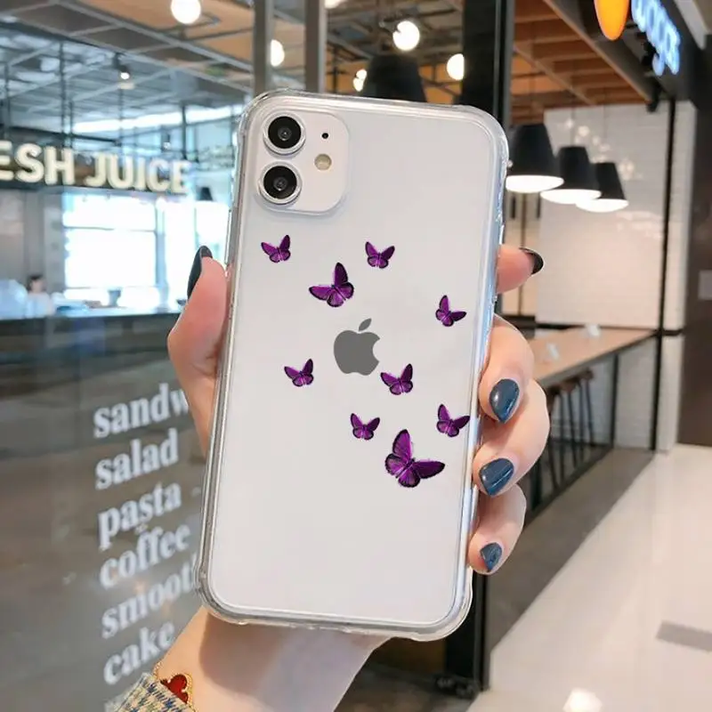 

Beauty Butterfly fashion Phone Case Transparent for iPhone 11 12 mini pro XS MAX 8 7 6 6S Plus X 5S SE 2020 XR