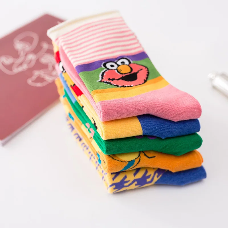 Модные женские милые носки с символикой аниме Улица Сезам летние короткие