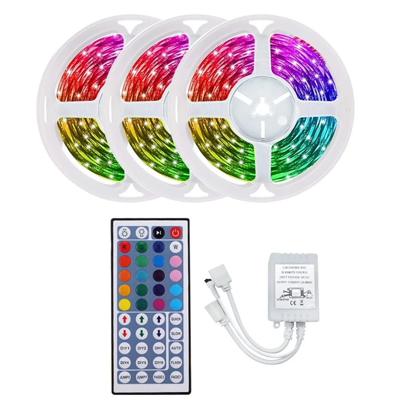 

15M 3528 RGB LED Strip Light 900Leds Flexible LED Light Strip With 44 Key Remote For Halloween Christmas Bedroom