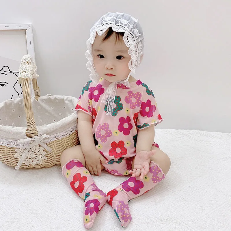 Летние сетчатые комбинезоны для маленьких девочек с цветочным принтом и