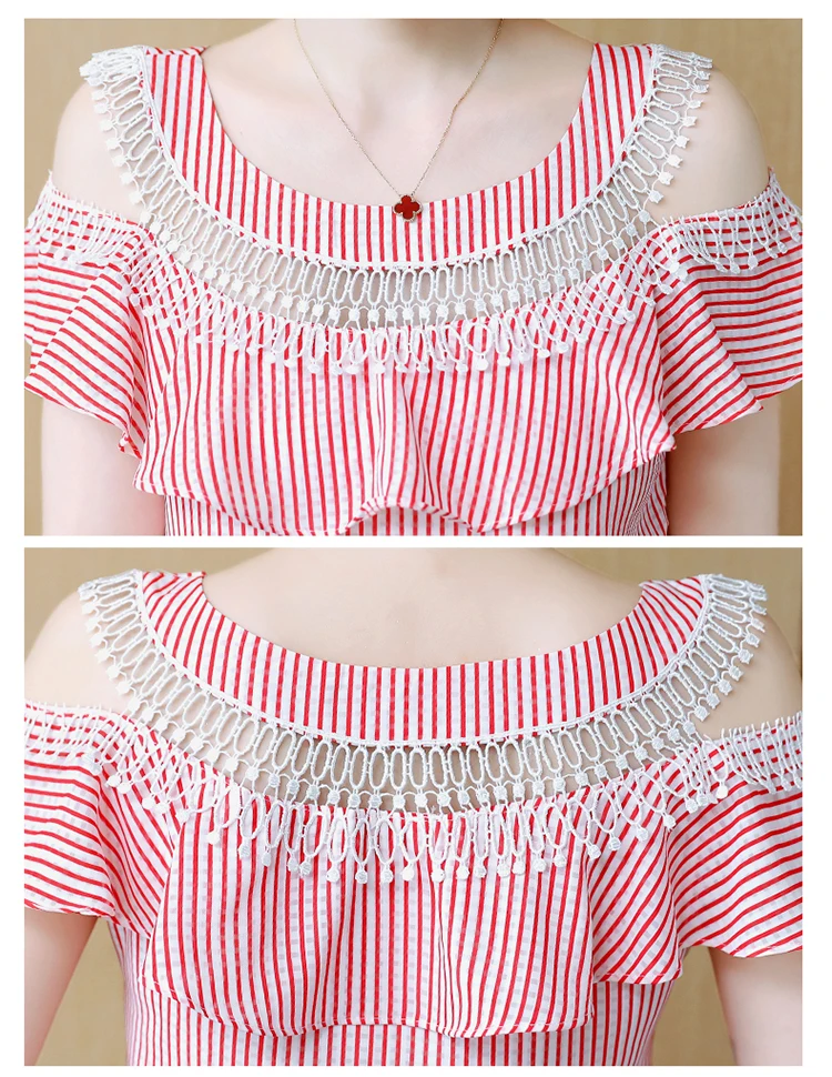 Повседневное блузки с рюшами Топы Новый выдалбливают открытыми плечами