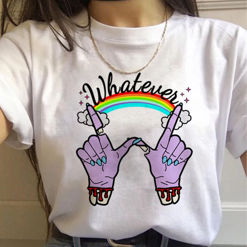 Радужная Harajuku Kawaii Футболка женская Ullzang 90s корейский стиль футболка Летняя Милая