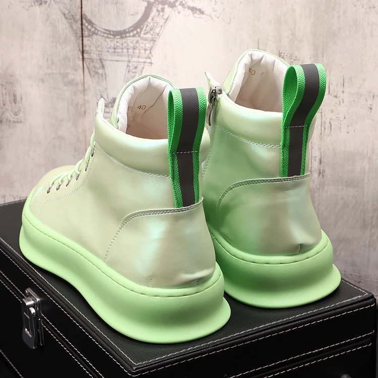 

2020 New Trend Men Fluorescent green Casual high top shoes Flats Male Designer sneakers Loafers Shoes zapatos hombre