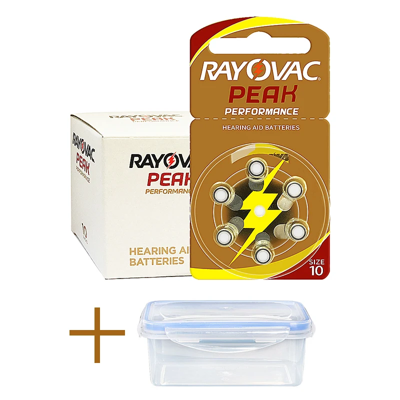 

60x Rayovac Peak Hearing Aid Batteries 10 A10 10A P10 PR70 for CIC In Canal In EarHearing Aids Amplifiers 1.45V Zinc Air Battery
