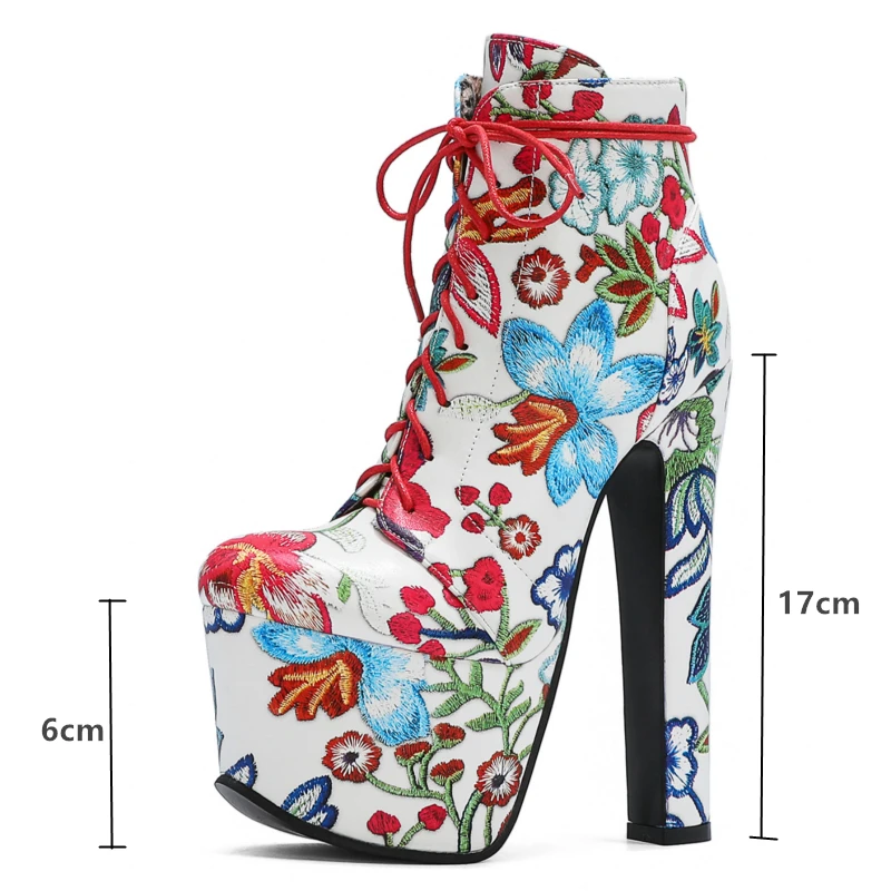 Ботильоны женские с цветочным принтом высокий каблук 17 см на шнуровке пикантная
