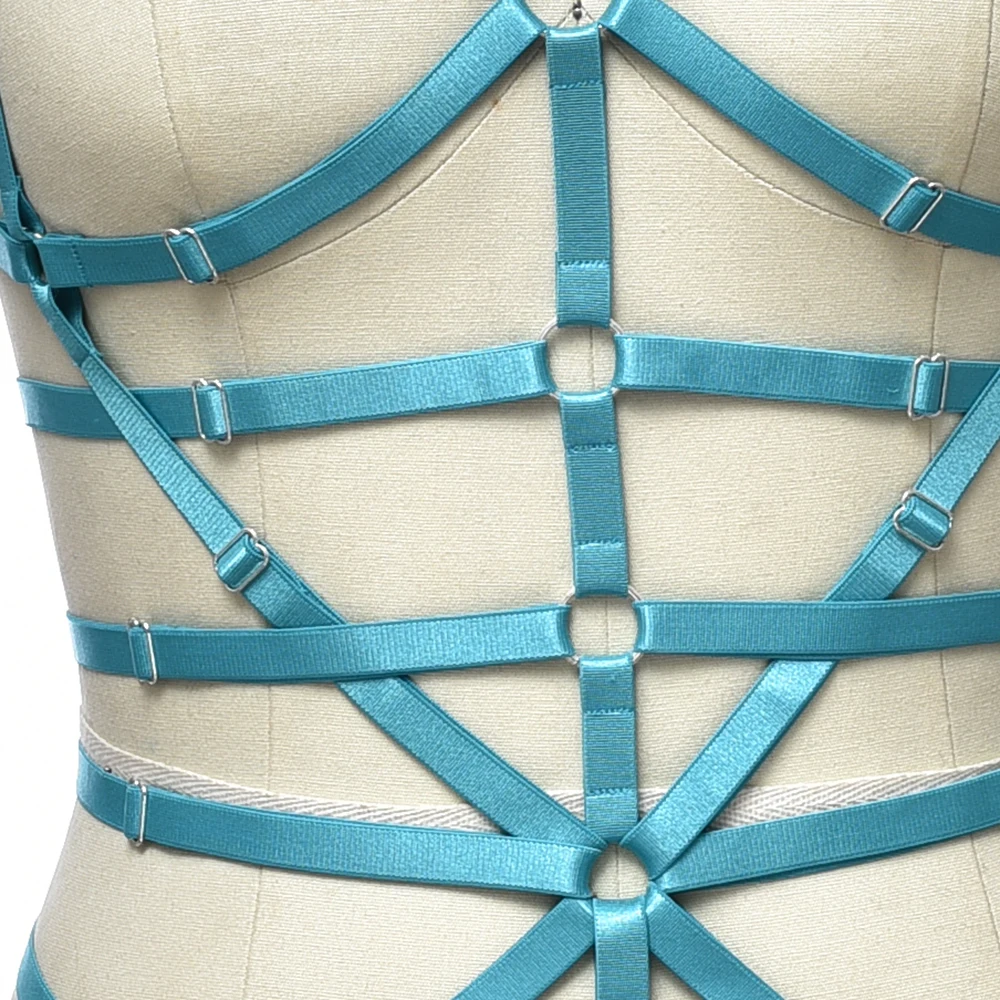 Комплект женского эротического нижнего белья синего цвета с открытой грудью |