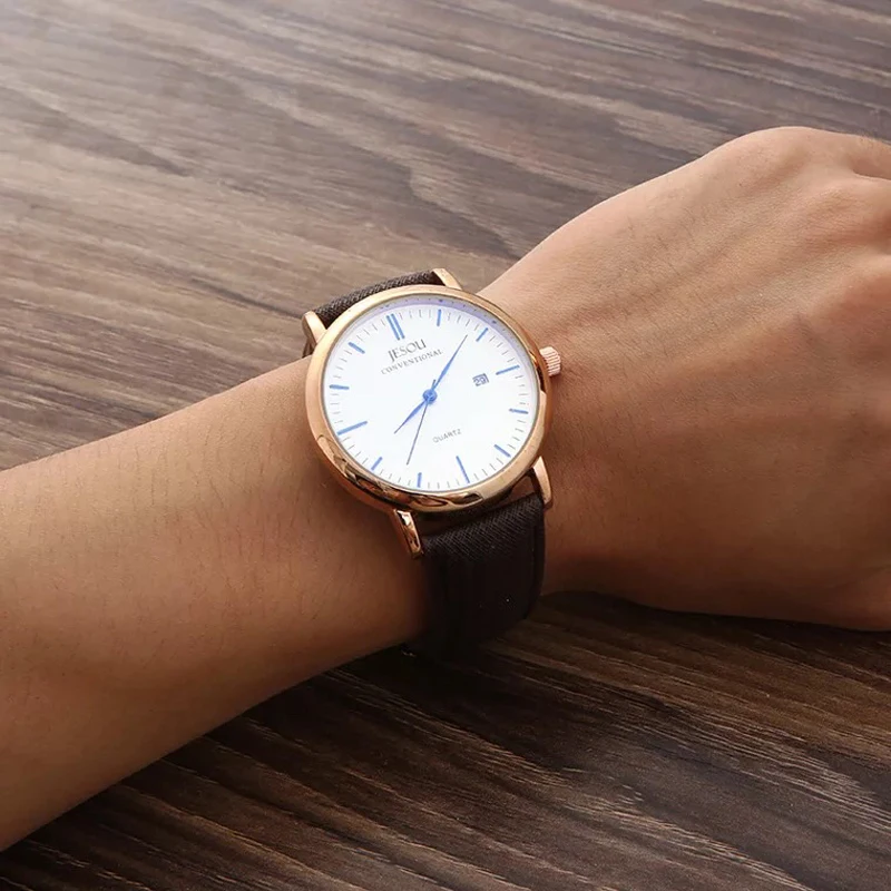 Высококачественные мужские часы в комплекте кварцевые наручные с кожаным