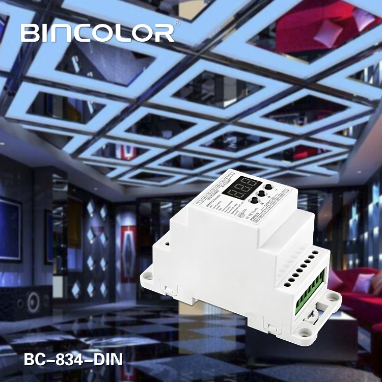 New BC-834-DIN DIN Rail DC12 24V 6A*4CH output 4CH Constant voltage DMX512/1990 Decoder controller for led strip light lamp | Лампы и
