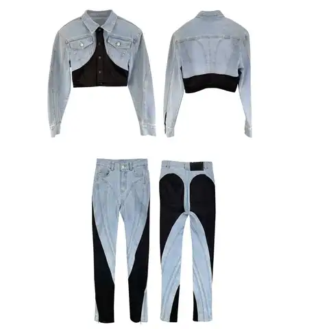 GetSpring Women Jeans leggings Vintage Patchwork tight Denim Pencil Pants Color Matching Long Female Trousers Autumn 2021