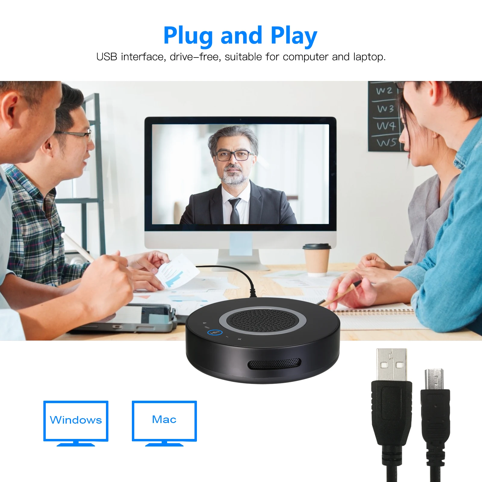 Aibecy 360 ° всенаправленная настольная USB микрофон конференции Динамик телефон для