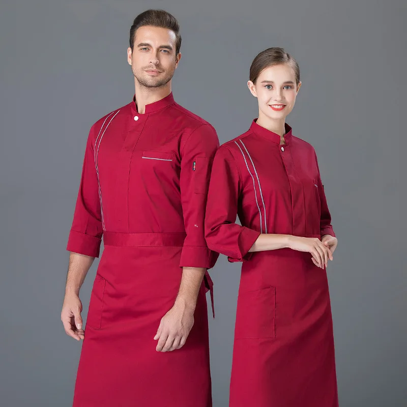 Униформа шеф повара унисекс с длинным рукавом для кафе пекарни официанта Рабочая