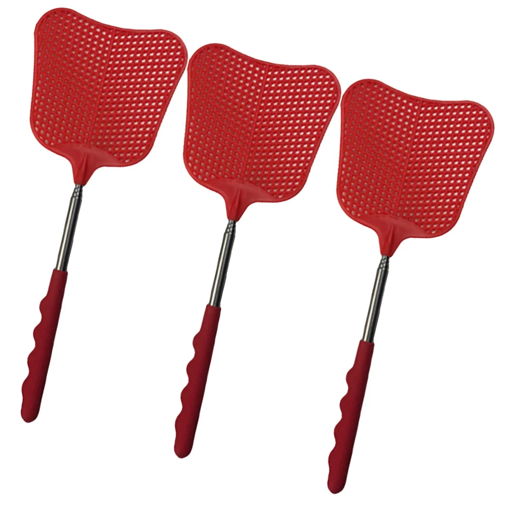 

3pcs Palm-leaf Fan Shape Multifunctional Mosquito Flyswatter with A Stretch Stainless Steel Handle for Home(Red)