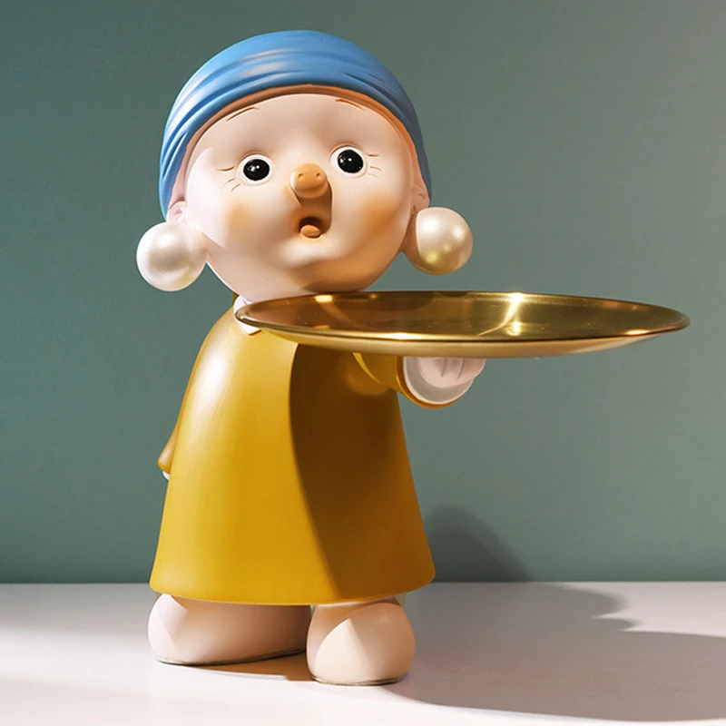 

Home Room Decor,Sweet Girl Sculpture,Statue Ornaments,Figurines Miniature,Dinner Table Decoration,Candy Tray,Fruit Dish,Storage