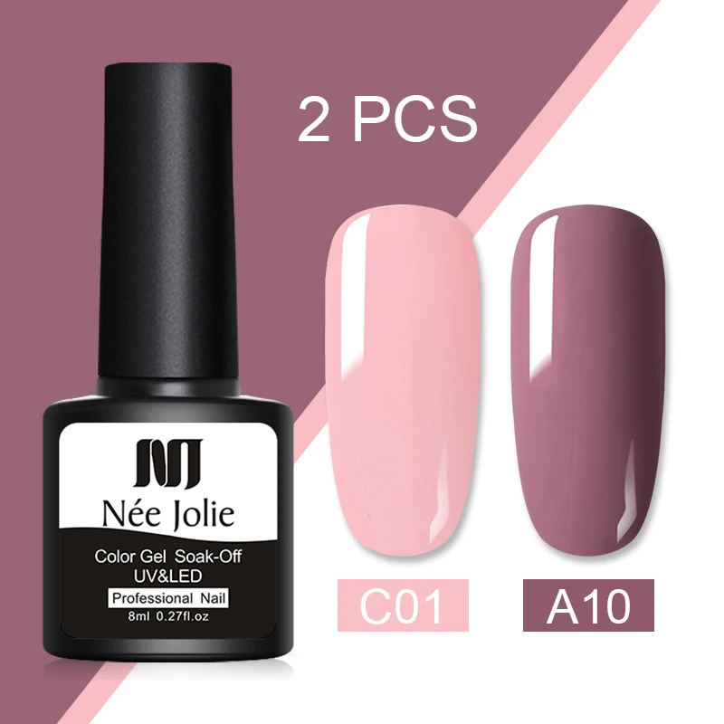 2pcs set 3 NEE JOLIE, 60 цветов, 8 мл, Гель-лак для ногтей, СВЕТОДИОДНЫЙ УФ-гель для ногтей, серый, красный, розовый, лак для ногтей, гибридный гвоздь, Гель-лак - Цвет: 2pcs set 3