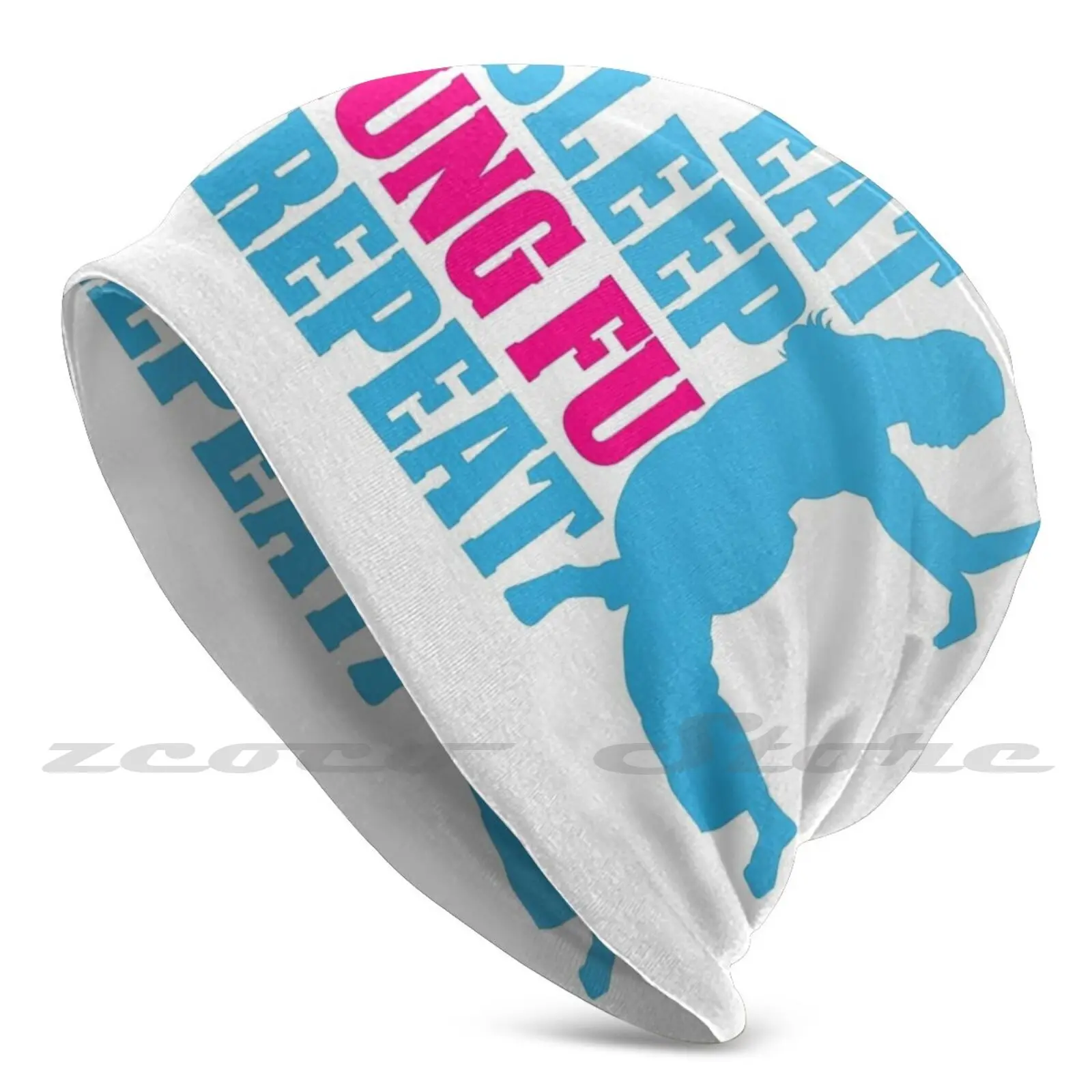 

Eat Sleep Kung Fu Repeat Gift For Art Martials Lovers Personalized Pattern Knit Hats Plus Size Elastic Soft Cap Kung Fu Kung Fu