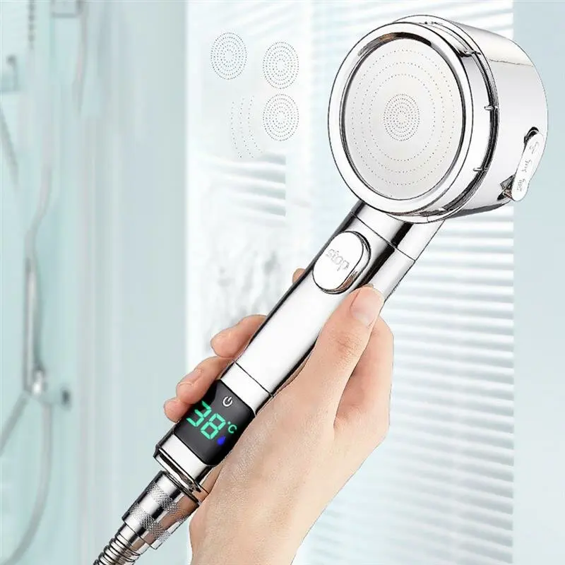 

Intelligent Digital Display Showerhead 3 Modes Adjustable Plastic Shower Head Water-Saving Pressure Boosting Spraying Head