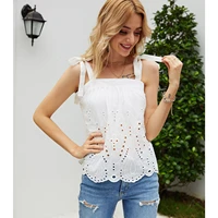 hot selling 2021 summer casual womens cotton lace up collar loose fitting hollow vest camis yy94