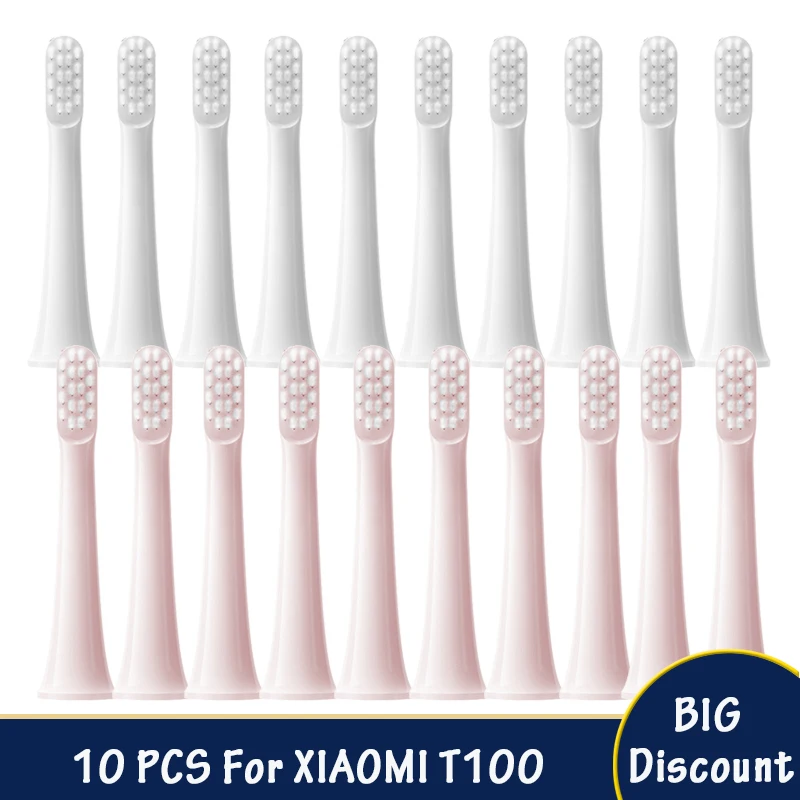 Enlarge 10PCS For XIAOMI MIJIA T100 Replacement Brush Heads Sonic Electric Toothbrush Vacuum DuPont Soft Bristle Suitable Nozzles