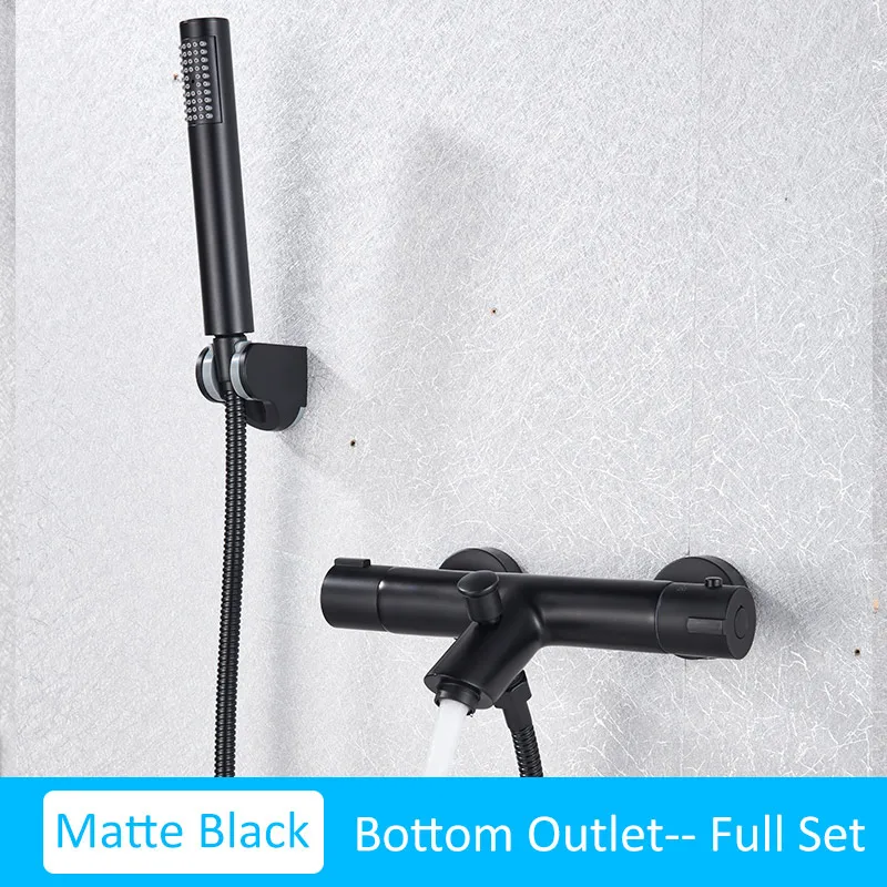Black Full Set Quyanre Термостатические Смесители для душа, набор для ванной, термостатический смеситель, смеситель для горячей и холодной ванной комнаты, смесительный клапан, смеситель для ванны - Цвет: Black Full Set