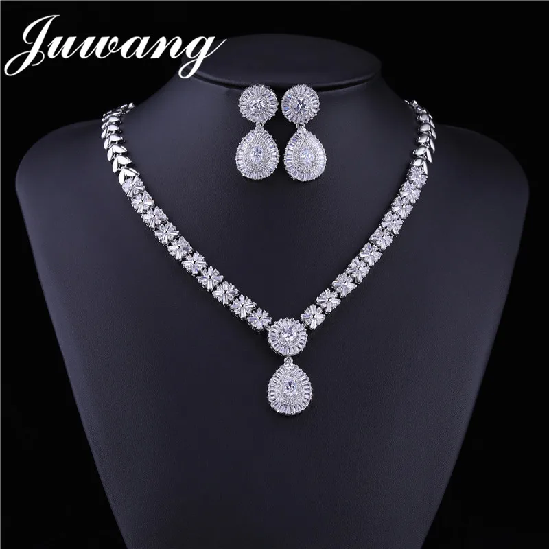 JS18120049 JUWANG кристалл круглые серьги ожерелье набор Bisuteria Свадебные Ювелирные наборы Серебряные стразы Acero inoxible Joyeria Mujer - Окраска металла: JS18120049