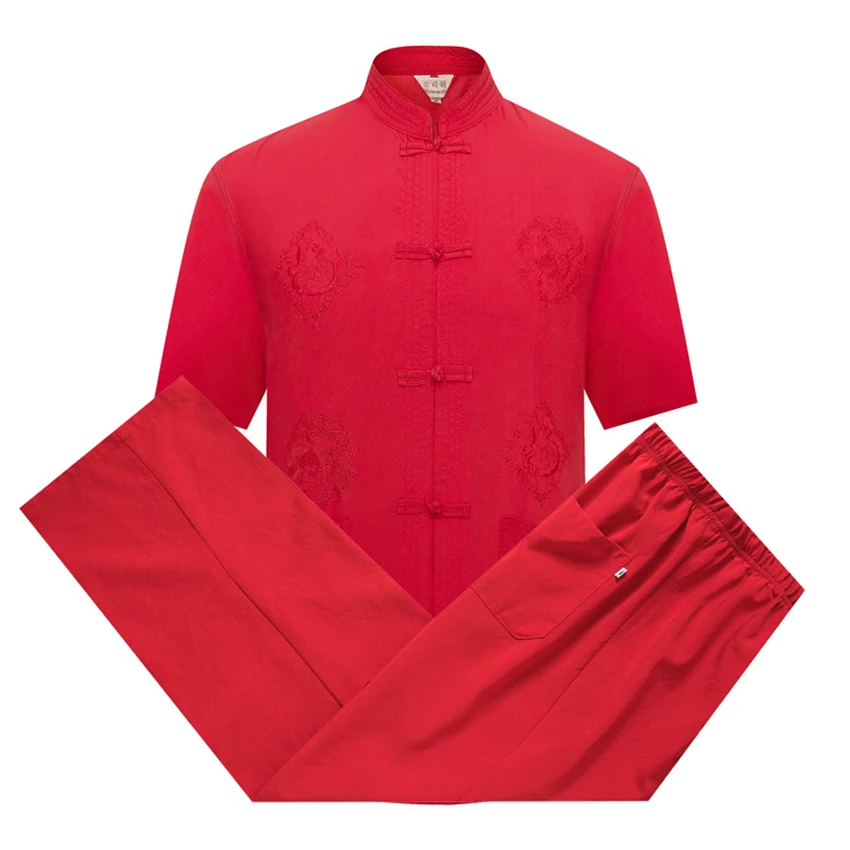 

Man Chinese Traditional Clothing Set Casual Kung Fu Tai Chi Uniforms Shirt Pants Print Short Sleeve Oriental Tang Suit