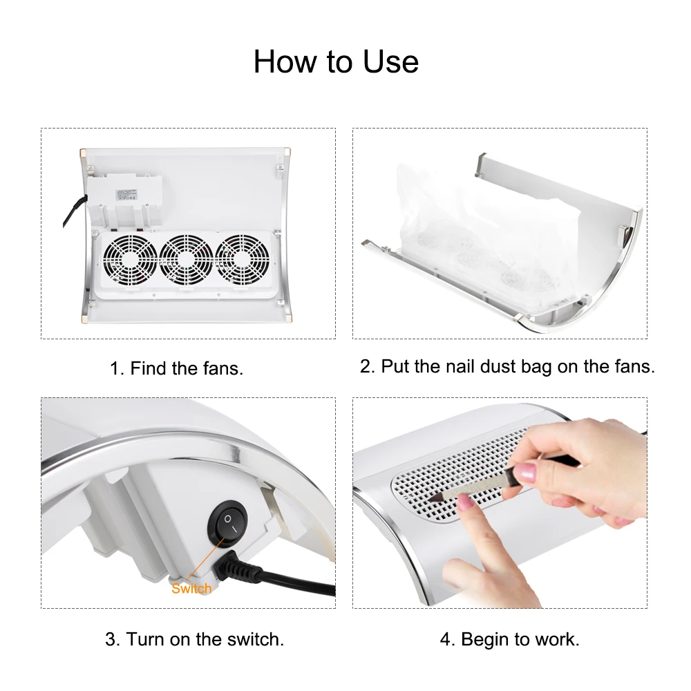 Пылесборник для ногтей с 3 вентиляторами пудра Очиститель салон всасывания