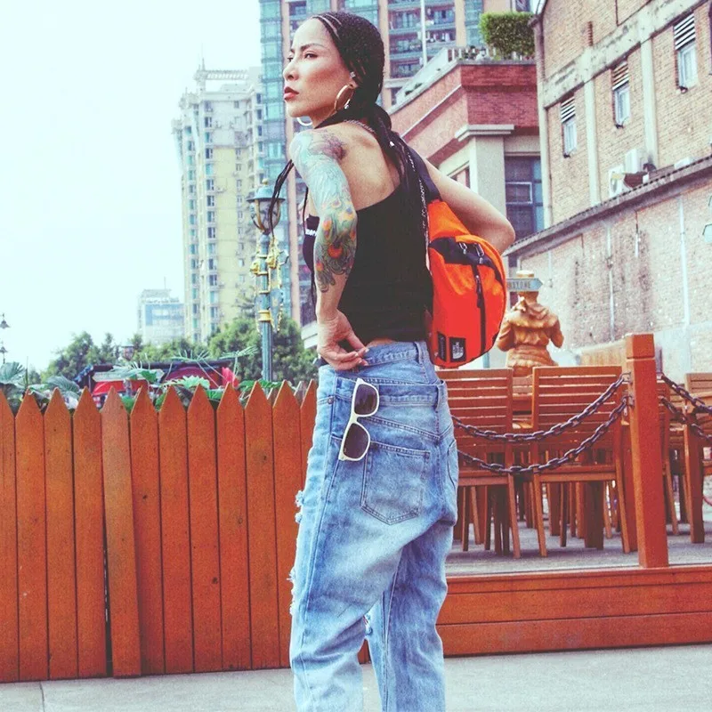 

GALCAUR Casual Hole Jeans For Women High Waist High Solid Street Blue Pencil Pants Female Fashion New Clothing Tide Autumn 2020