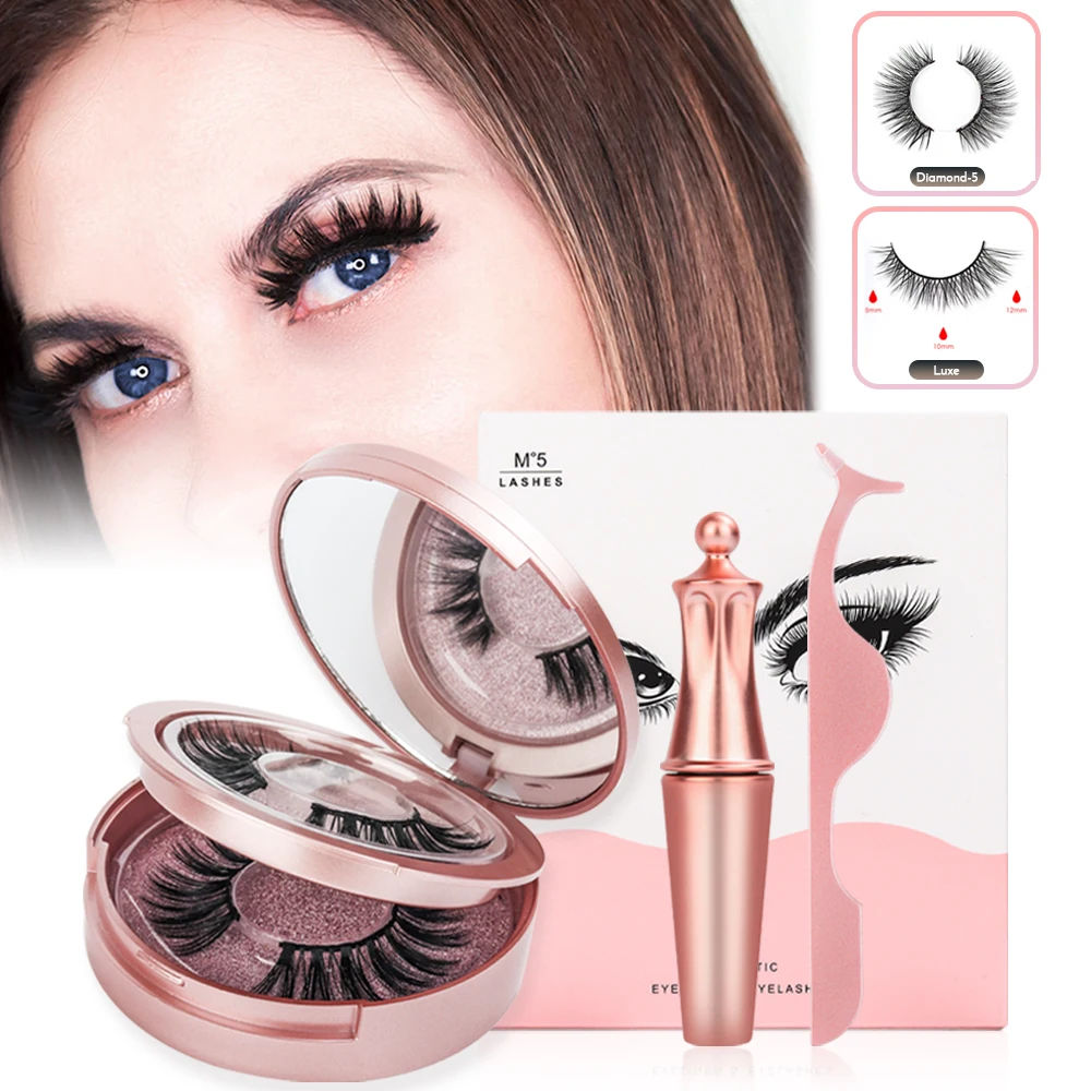 New Arrival Magnetic False Eyelashes& Eyeliner 5 Magnets Natural Soft Fake Eyelashes Extension with 2 Pairs Eyelashes
